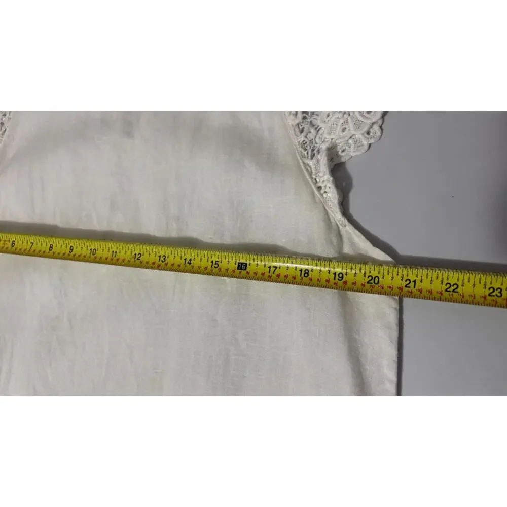 Viola Borghi Linen Top White Lace Cap Sleeves Made in Italy Women's Size Large - Picture 6 of 9